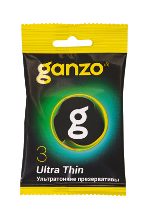 Презервативы Ganzo, ultra thin, ультратонкие, латекс, 18 см, 5,2 см, 3 шт.в пакете Black Edition