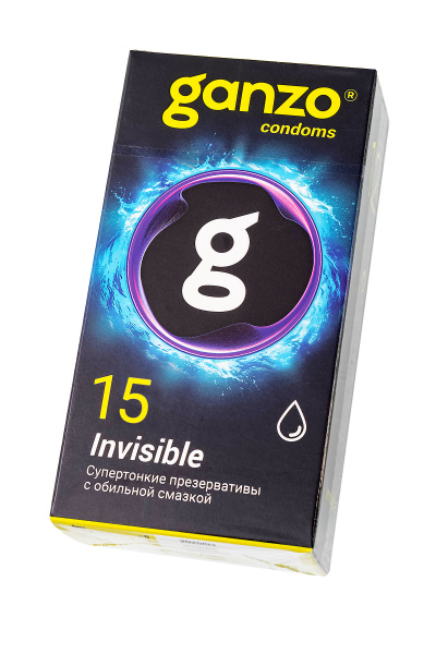 Презервативы Ganzo, Invisible, супер тонкие, латекс,18 см, 5,2 см, 15 шт.