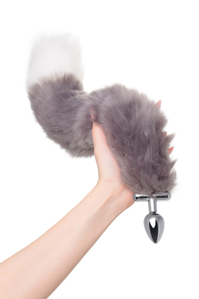 Анальная втулка с хвостом и ушки TOYFA Metall, серебристая, 44.4 см